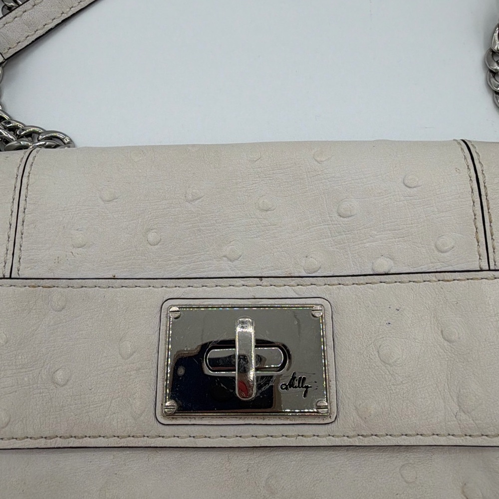 Milly White Textured Leather Baguette Shoulder Bag Silver Chain - Picture 2 of 3